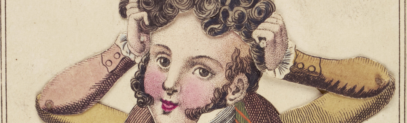 2a Mann sich die Haare vom Kopf reissend Hebelzugkarte A. P. Eisen Nurnberg um 1825 FDH Foto c A.P.Englert lang