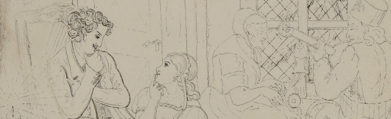 Johann Peter Lyser Illustration zum Gedicht Bergidylle aus der Harzreise mit einem Portraet Heinrich Heines 25. Sept. 1829 FDH